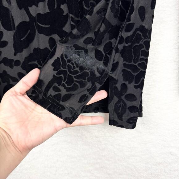 Velvet Burnout Black Long Line Tunic Whimsigoth Witchy Dark Floral Scoop Neck - Picture 7 of 12